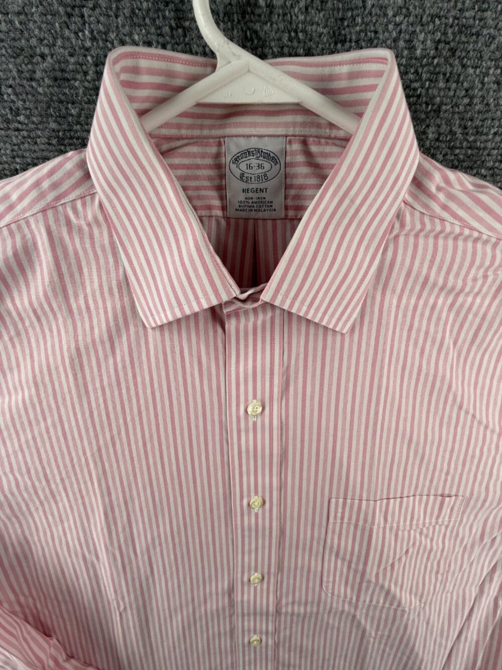 Brooks Brothers Pink 16 36 Cotton Striped Non-Iron Regent Men Shirt Long Sleeve